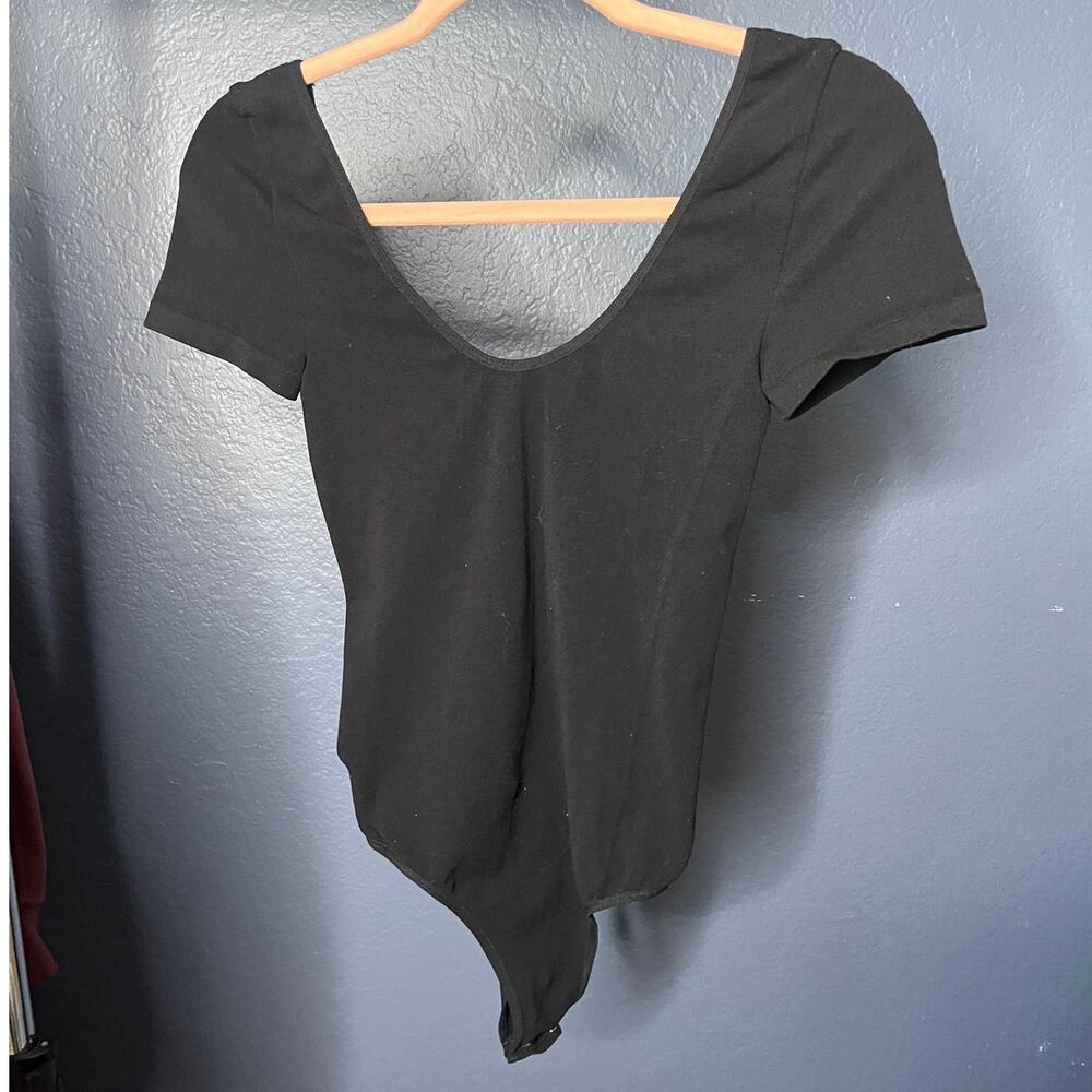 Free People Intimately Black Scoop Neck Thong Bodysuit Short Sleeve M L
